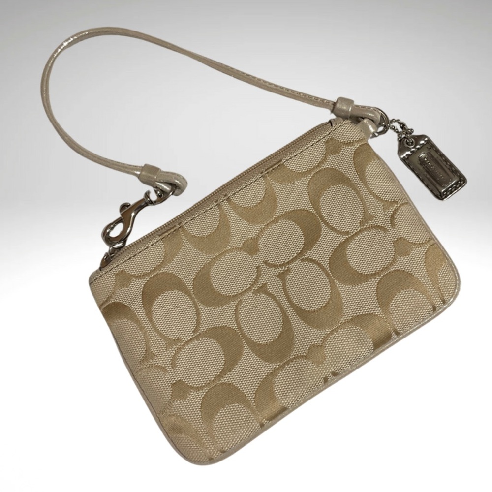 Coach Beige Signature Poppy Wristlet with Pink & Purple Floral Applique - Picture 6 of 10